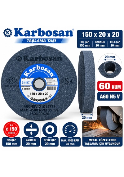 Karbosan 150 X 20 20 A 60 Kum Taşlama Taşı Zımparalama
