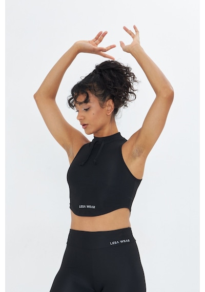 Lesa Wear Soft Touch Bedene Oturan İp Detaylı Sporcu Crop Sütyeni Siyah