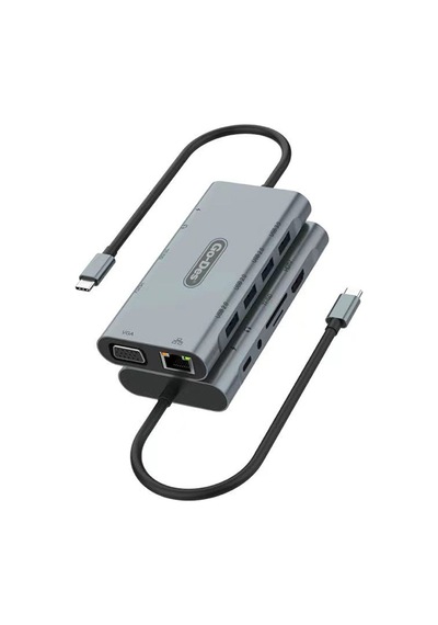 Go Des Gd-6907 11 İn 1 Type-c Hub Sd Kart-rj45-hdmı-vga-usb Çoğaltıcı Gri Gri