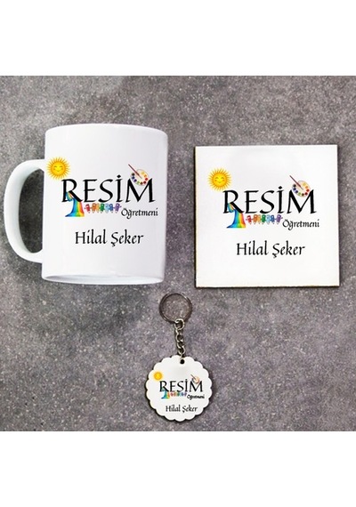 Resim Öğretmeni Hediye Seti Kupa Bardak+Altlık+Anahtarlık