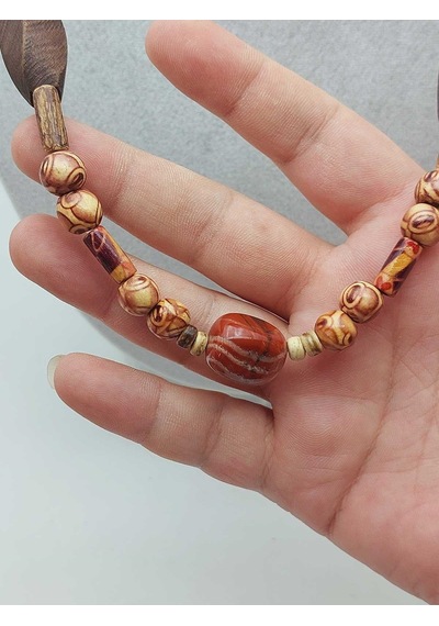 Yasamtohumu Ahşap & Jasper Tasarım Unisex Otantik Kolye 56098 Çok REnkli Çok Renkli