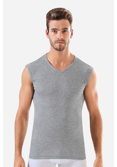Arma Yıldız Erkek Gri Pamuklu Tişört Sıfır Kol V Yaka Kolsuz Atlet 2'li Paket Gri