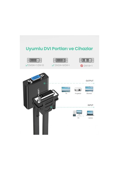 Ugreen Dvı 24+1 Erkek To Vga Dişi Dönüştürücü Adaptör, 40259