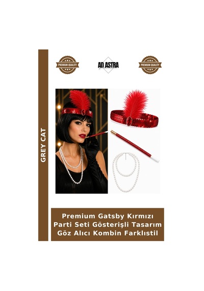 Grey Cat Premium Gatsby Kırmızı Parti Seti Gösterişli Tasarım Göz Alıcı Kombin Farklıstil