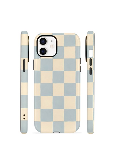 Apple iPhone Uyumlu 12 Vorian Çift Katmanlı Kılıf Powder Blue Checker