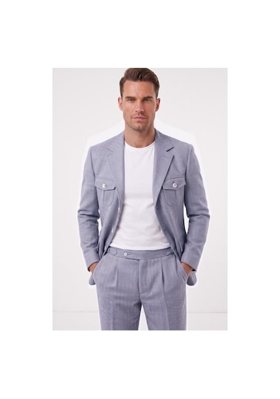 Deepsea Erkek Mavi Safari Ceketli Slim Fit 2'li Takım Elbise Pileli Duble Paça Pantolon 2600723 Deepsea Erkek Mavi Safari Ceketli Slim Fit 2'li Takım Elbise Pileli Duble Paça Pantolon 2600723