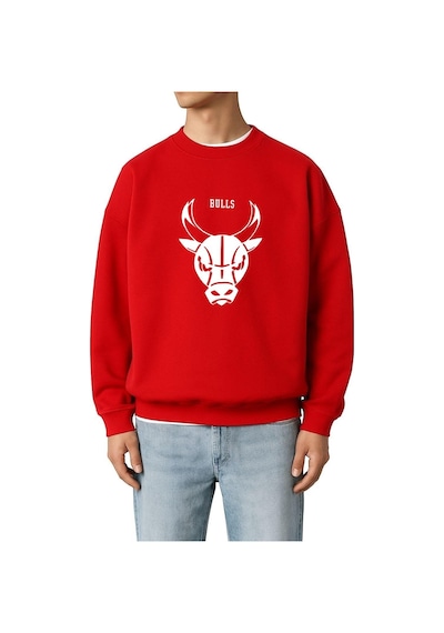 Benroma 3 İplik Penye Chıcago Bulls Baskılı Unisex Sweatshırt Kırmızı