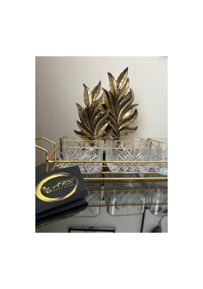 Ars Paşabahçe Timeless Yaldızlı Kare Kase Metal Gold Standlı 3,lü Çerezlik,şekerlik,sunumluk,tabak