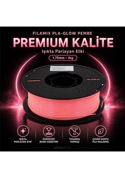 Filamix Pla Glow Pembe Filament 1.75mm 1kg Karanlıkta Parlayan