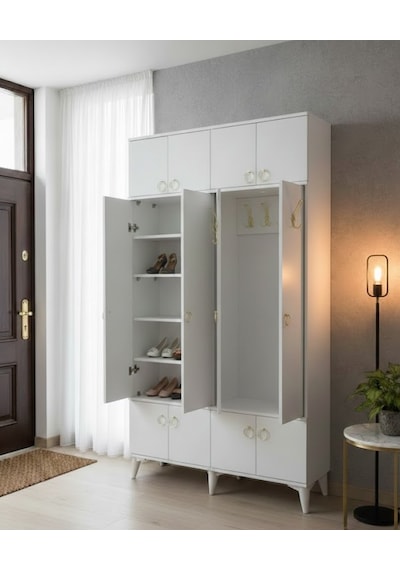 Panora 12 Kapaklı Portmanto Vestiyer Ayakkabılık Dolap Byz - M1 Beyaz