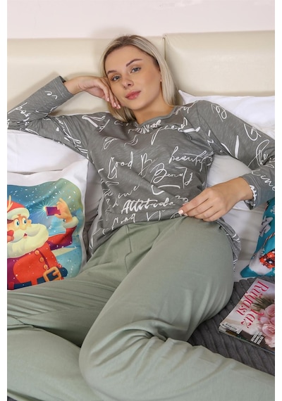 Akbeniz Kadın Uzun Kol Penye Pijama Takım 4206 - S Füme