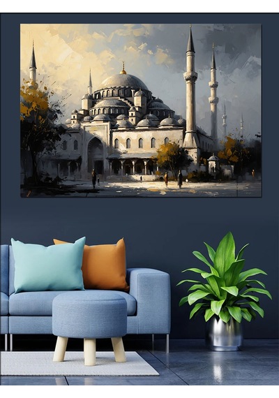 Ay Işığında Tarihi Sultanahmet Camii Dekoratif Kanvas - Mdf Ahşap Tablo