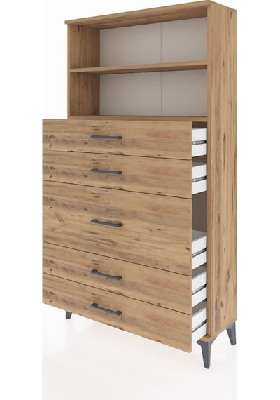 Arges Dolap 2 Raflı 5 Çekmeceli 88x30x163 Çam-çam Atlas Çam