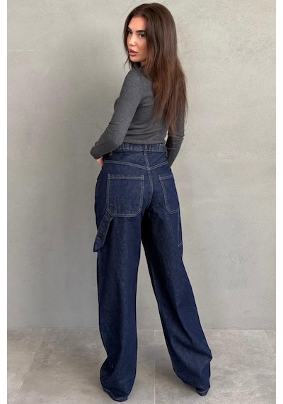 Koyu Lacivert Kargo Kemer Detaylı Baggy Kadın Jean Mg2874 Koyu Lacivert Kargo Kemer Detaylı Baggy Kadın Jean Mg2874