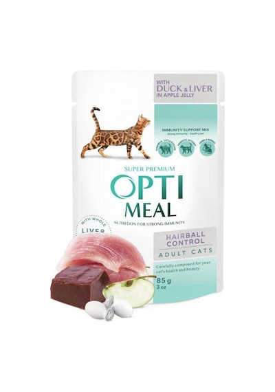 Optimeal Ördek Ciğerli Elma Jöleli Hairball Control Yetişkin Kedi Maması 85 G