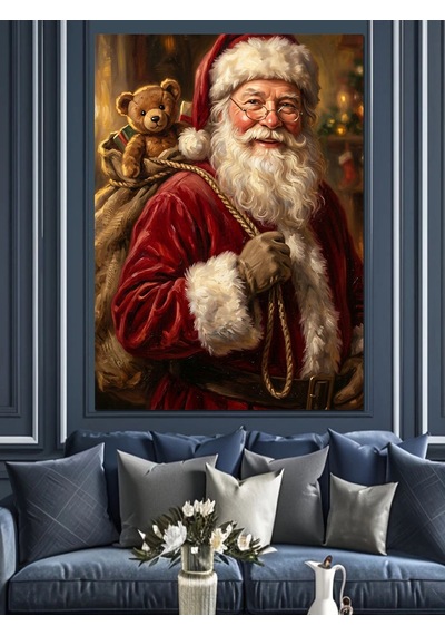 Hediye Çuvalıyla Noel Baba Santa Dekoratif Kanvas - Mdf Ahşap Tablo