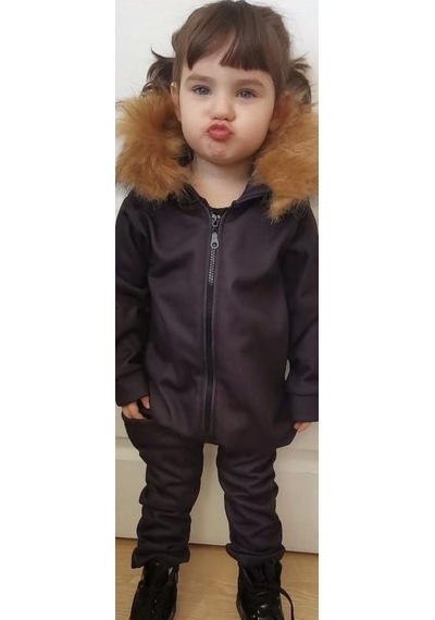 MODAVALS İTHAL KÜRKLÜ 3 İP ŞARDONLU UNISEX BEBEK VE ÇOCUK TULUM - KAHVE Gri