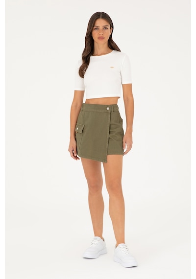 U.S. Polo Assn. Kadın Ekru Bisiklet Yaka Crop Tişört 50281813-VR019