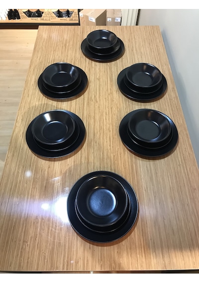 Keramika Mat Siyah 6 Kişilik Yemek Takımı 18 Parca