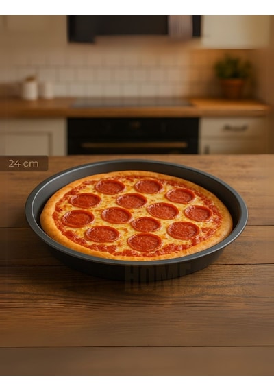 Jet's Home 2'li Pizza Tavası Seti Alüminyum Pizza Tepsisi Yapışmaz Lahmacun Pide Tavası 24 Cm siyah