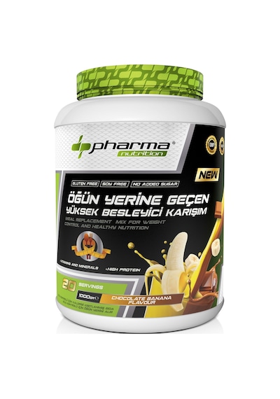 Proteinli Öğün Tozu Öğün Yerine Geçen Besleyici Shake Çikolata Muz Aromalı 20 Servis 1000 Gr
