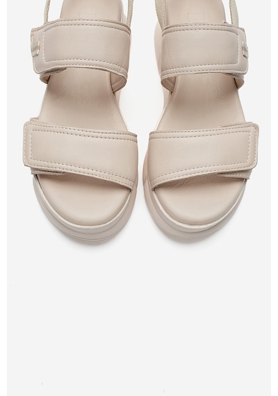 Luvishoes Celeste Krem Hakiki Deri Cırt Bantlı Kadın Kalın Tabanlı Sandalet