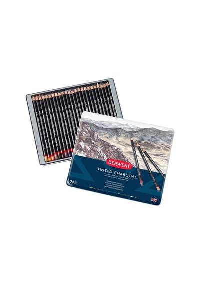 Derwent Tinted Charcoal Sulandırılabilen Renkli Füzen Kalem 24Lü