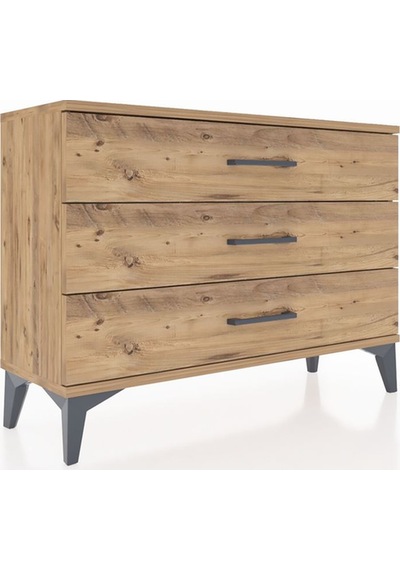 Arges Şifonyer 3 Çekmeceli 88x30x64 Çam-çam Çam