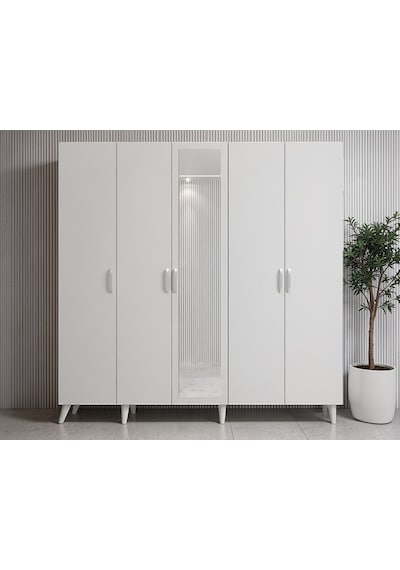 Alara Tamamı Mdf Aynalı Portmanto Vestiyer Ayakkabılık Beyaz 175 Cm - M12