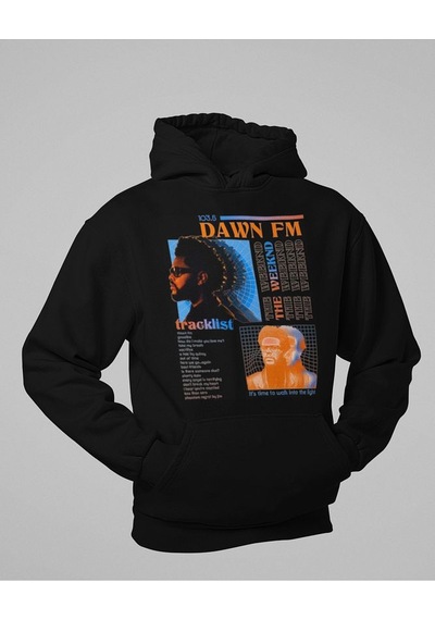 The Weeknd 103.5 Dawn Fm Baskılı Unisex Oversize Rapper Hoodie Siyah