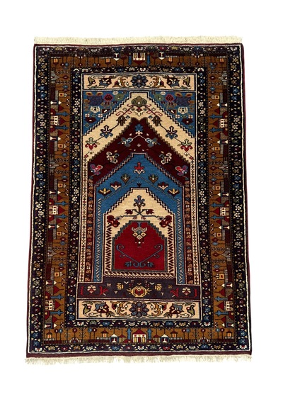 El Dokuma Sıfır Yahyalı Halısı Seccade Namazlık 105x167 Kök Boya %100 Yün Lacivert