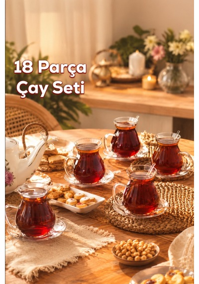 Keyf-i Ala 18 Parça Cam Tabaklı 200 Ml Borosilikat Çay Seti