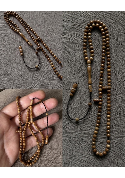 99'luk Orijinal Kuka Tesbih 5mm El Yapımı Kuka Namaz Tesbihi Doğal Tesbih 99 Taneli Açık Kahverengi