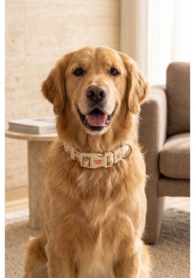 Köpekler İçin Dayanıklı Ve Güvenli, Desenli Boyun Tasması 25mm Krem