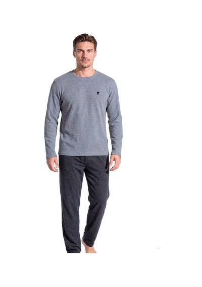 Pierre Cardin 6145 Erkek Uzun Kollu Bisiklet Yaka Pijama Takımı -gri