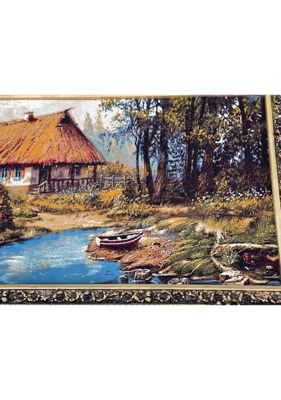 Çiçekli Köprü Adlı İran Tebriz Halı Tablo 123x73cm - Duvar Halı Kilim Tablo