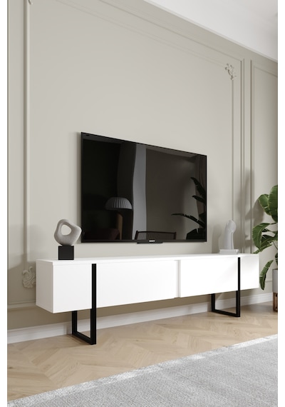 Serenity Metal Ayaklı Tv Ünitesi 180 Cm - Beyaz Beyaz
