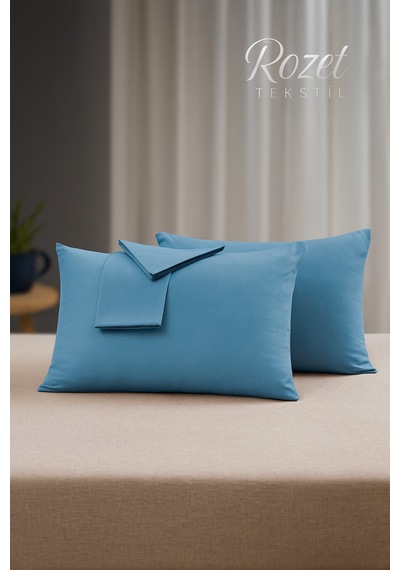 Mavi Pamuk Kumaş Kapaklı Yastık Kılıfı 2 Adet 50 X 70 Cm