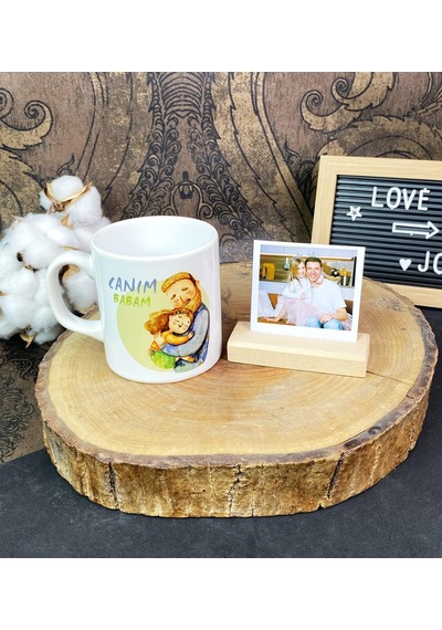 Giftmoda Canım Babam Tasarımlı Kupa Ve Ahşap Fotoğraf Tutucu Set