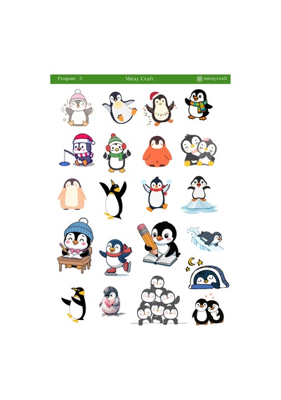 Penguen Temalı Sticker Sayfası Sevimli Kış & Günlük Tasarımlar 12 17 Cm Diğer