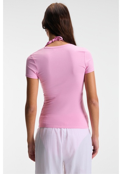 Ethıquet TARELIA Kadın Bisiklet Yaka Kısa Kollu Slim Pembe T-Shirt