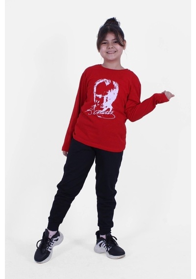 Fyk Kids Atatürk Baskılı Imzalı Uzun Kollu Unisex Takım Kırmızı