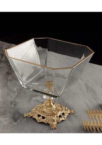 Atabey Home Metal Döküm Ayaklı Gold Detaylı Salata Kasesi Lav Krn299