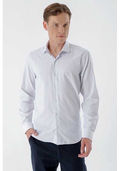 Morven Erkek Beyaz Trend Çizgili Panolu İtalyan Yaka Slim Fit Gömlek 24mc004014600 Beyaz