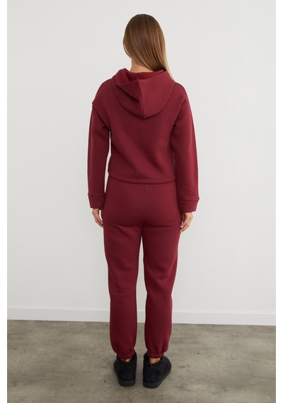 Fullamoda 3 İplik California Nakışlı Kapüşonlu Jogger Eşofman Takımı Bordo