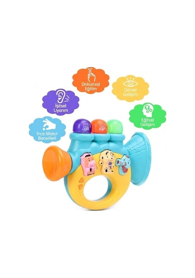 Renkli Mini Bebek Trompet Çalgı Aksesuarı - Aydınlatmalı Melodi Çalan, Hayvan Ses Efektli İnteraktif Müzik Aktivitesi 6 Ay+