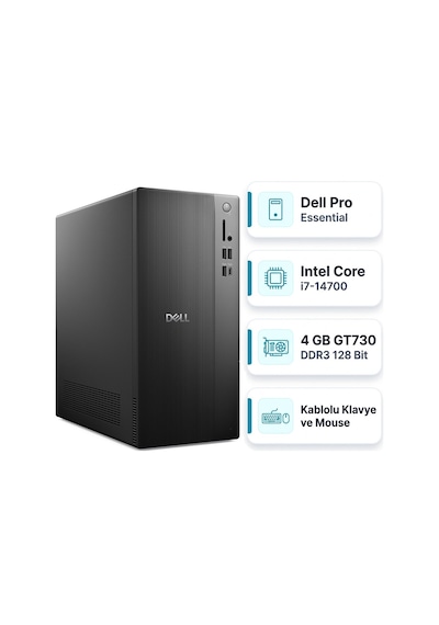 Dell Pro Essential BTO014 QVT1260 U 019 i7-14700 32 GB 1 TB SSD 4 GB GT730 W11P Masaüstü Bilgisayar
