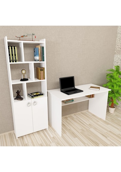Kalenderdekor1 Kalender Dekor Ellen Mayra 120 Cm Çalışma Masası Takımı Beyaz