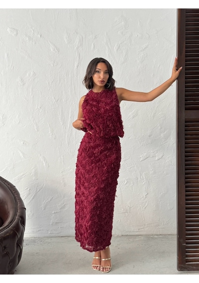 Verymoda Gül Süzüneli Kolsuz Bluz F1989 Bordo