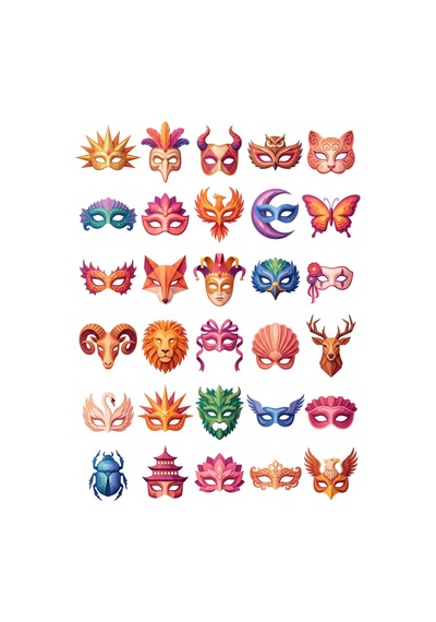 30 Adet Venedik Karnaval Maskesi Sticker Seti - Laptop, Ajanda, Kılıf Çok Renkli